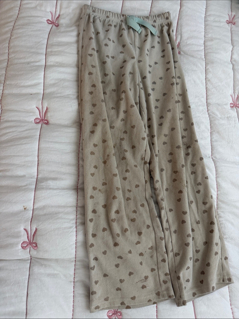 Carter's Beige Heart-Print Fleece Joggers with Mint Bow